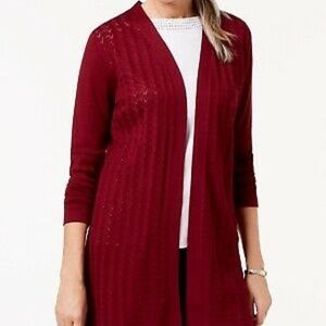 Karen Scott Plus Pointele Duster Cardigan Sweater